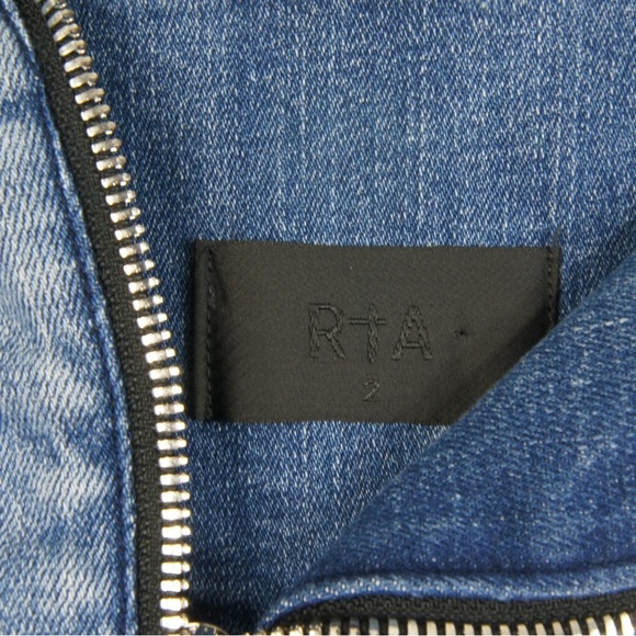 RTA x Revolve Gisele Distressed Blue Denim Jean Biker Moto Skirt - Picture 4 of 5